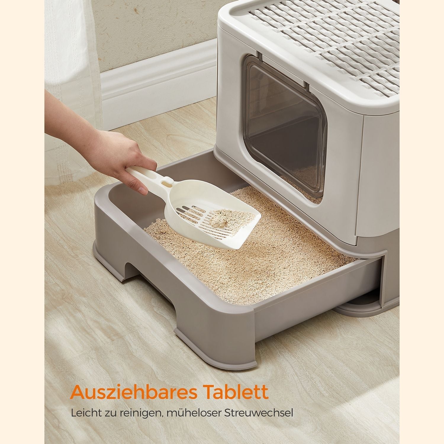 Kattenbak – met deksel – opvouwbaar – warm grijs