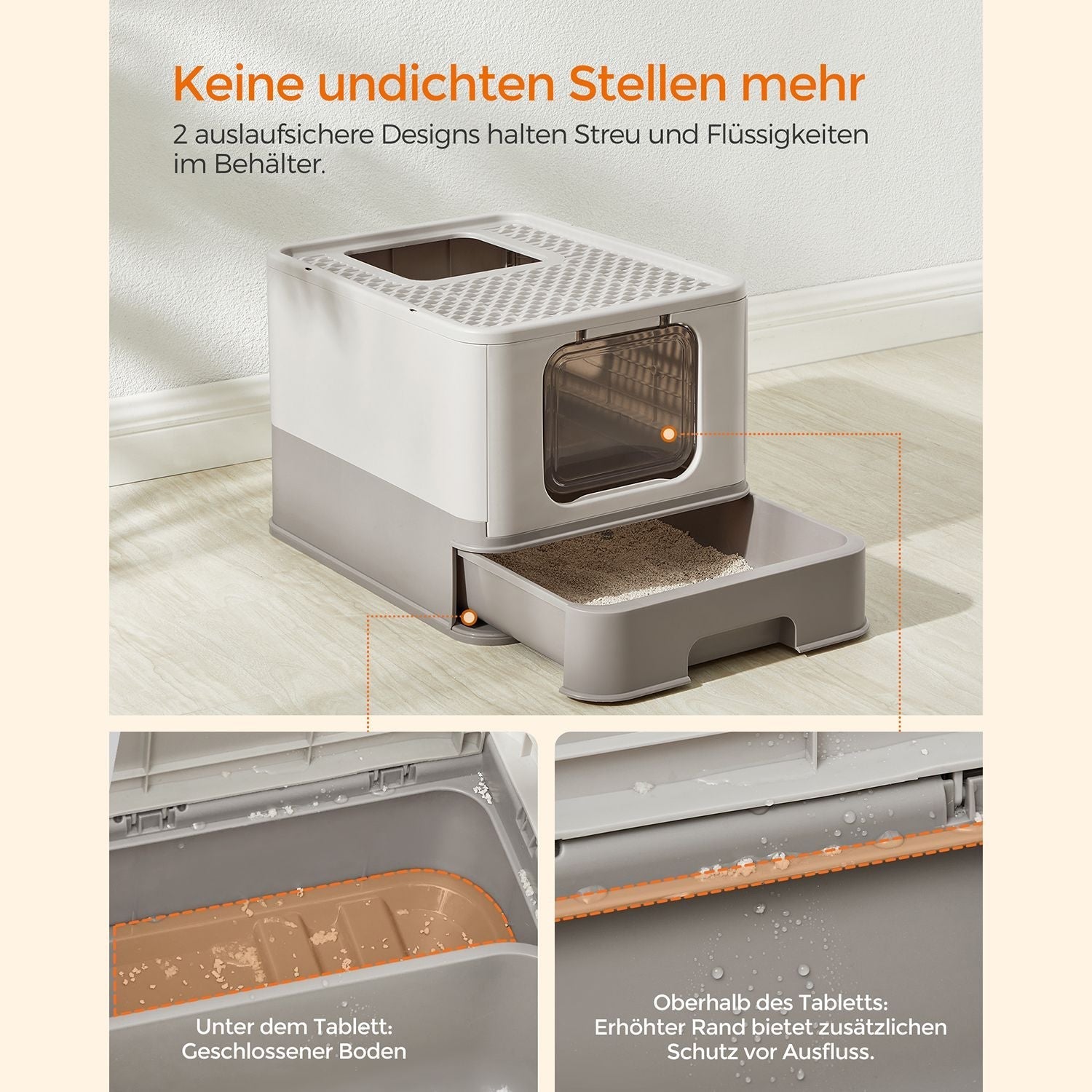 Kattenbak – met deksel – opvouwbaar – warm grijs