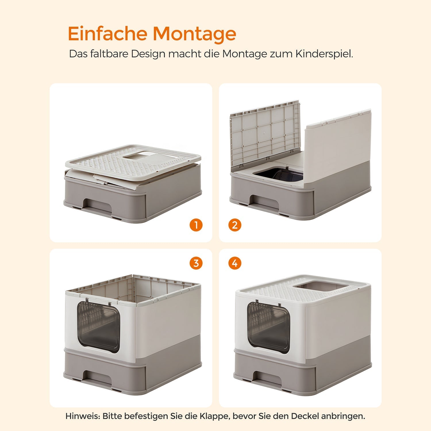 Kattenbak – met deksel – opvouwbaar – warm grijs