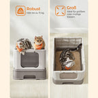 Kattenbak – met deksel – opvouwbaar – warm grijs