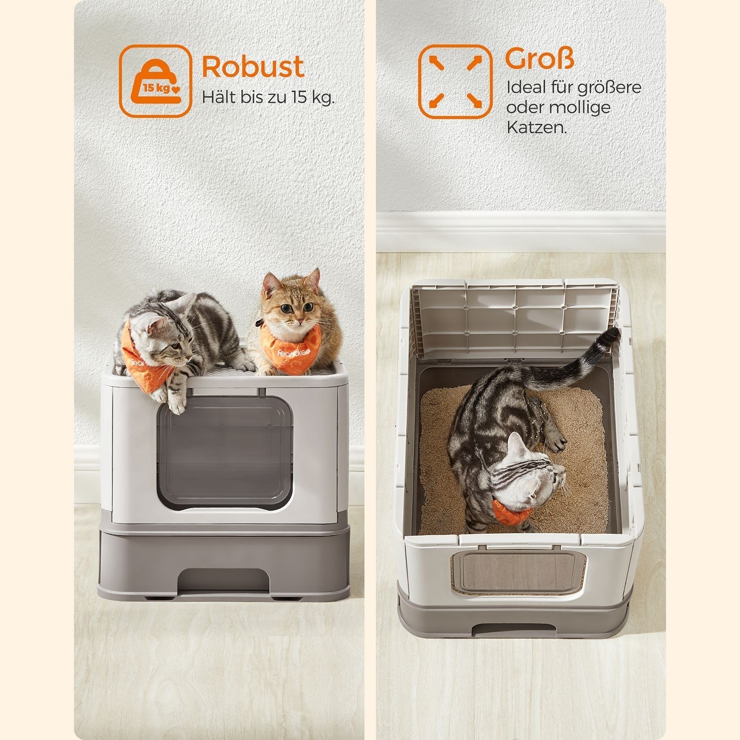 Kattenbak – met deksel – opvouwbaar – warm grijs