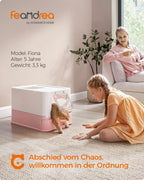 Kattenbak – met deksel en schepje – ruim – wit-pastelroze