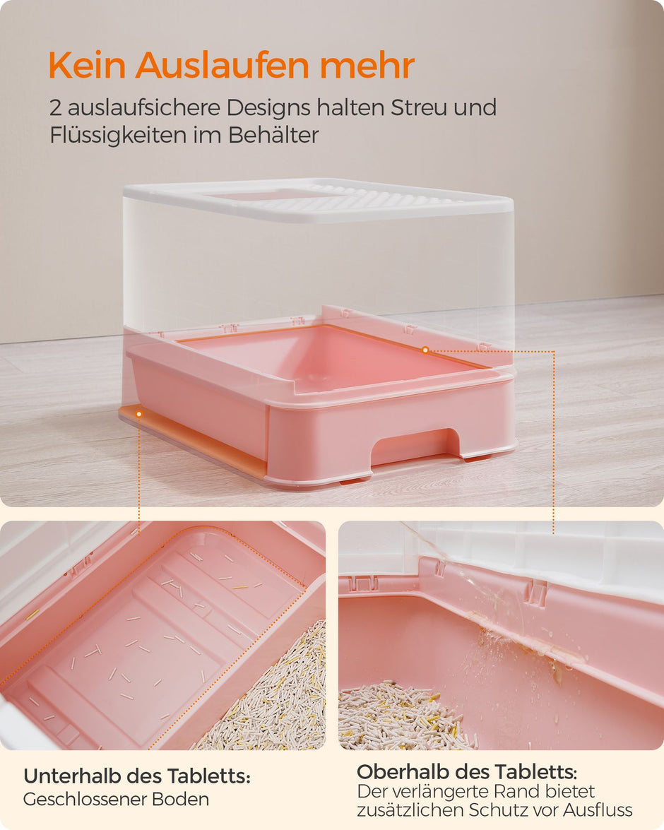 Kattenbak met deksel en schepje ruim wit-pastelroze