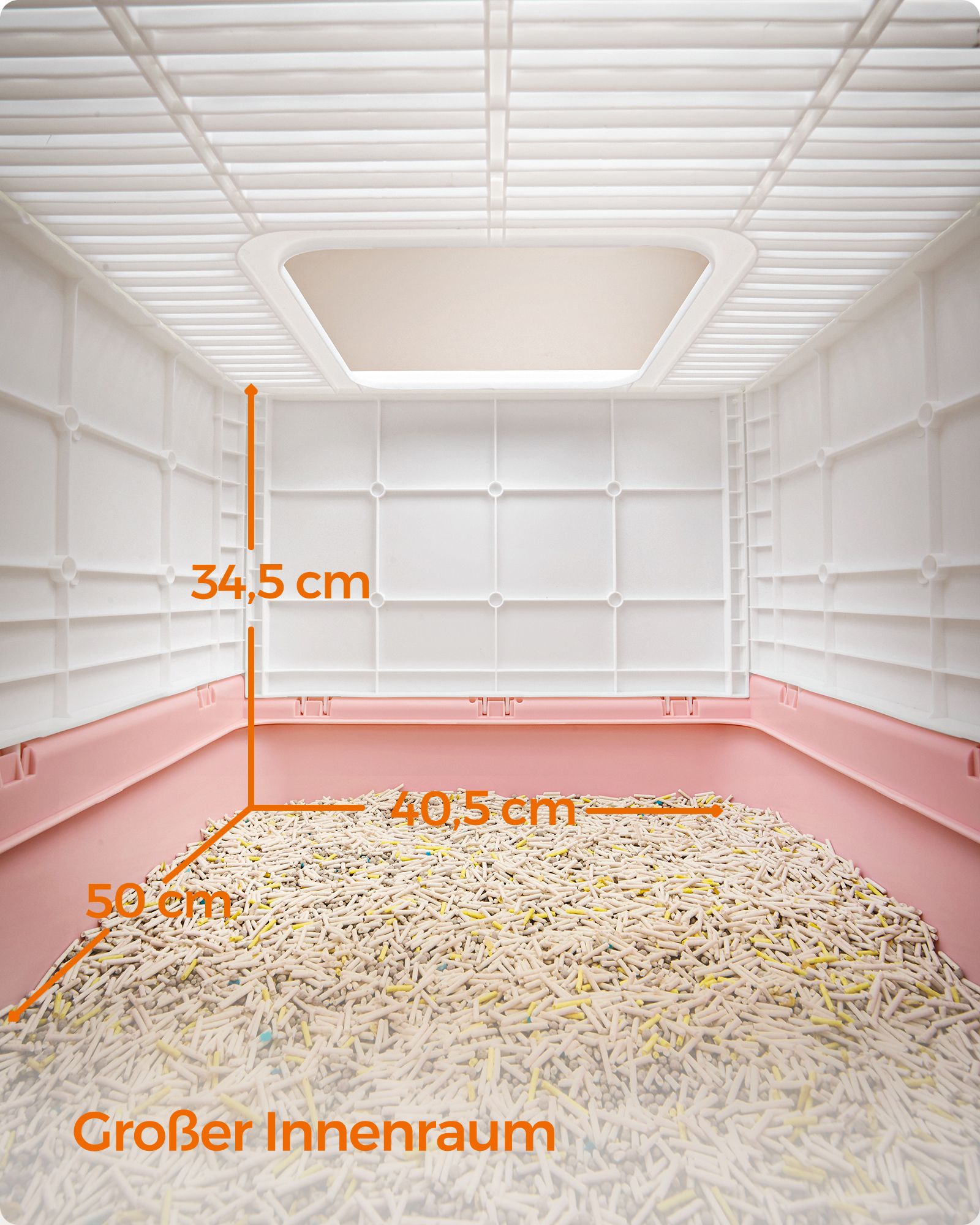 Kattenbak met deksel en schepje ruim wit-pastelroze