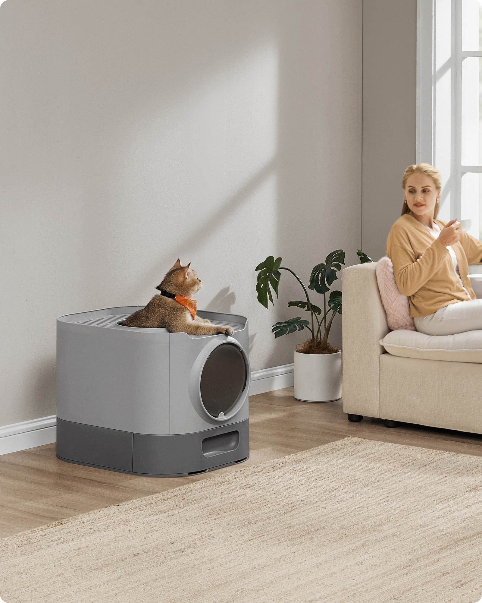 Kattenbak met deksel en uittrekbare bak duifgrijs-leigrijs