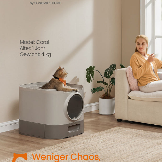 Kattenbak met Deksel – XXL – Uittrekbare Lade – Inclusief Schepje en Borstel – Havermout Warmgrijs