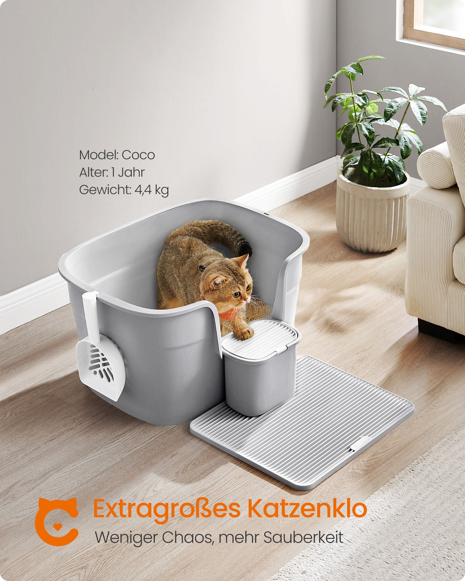 Kattenbak – Hoge Zijwanden – Duifgrijs