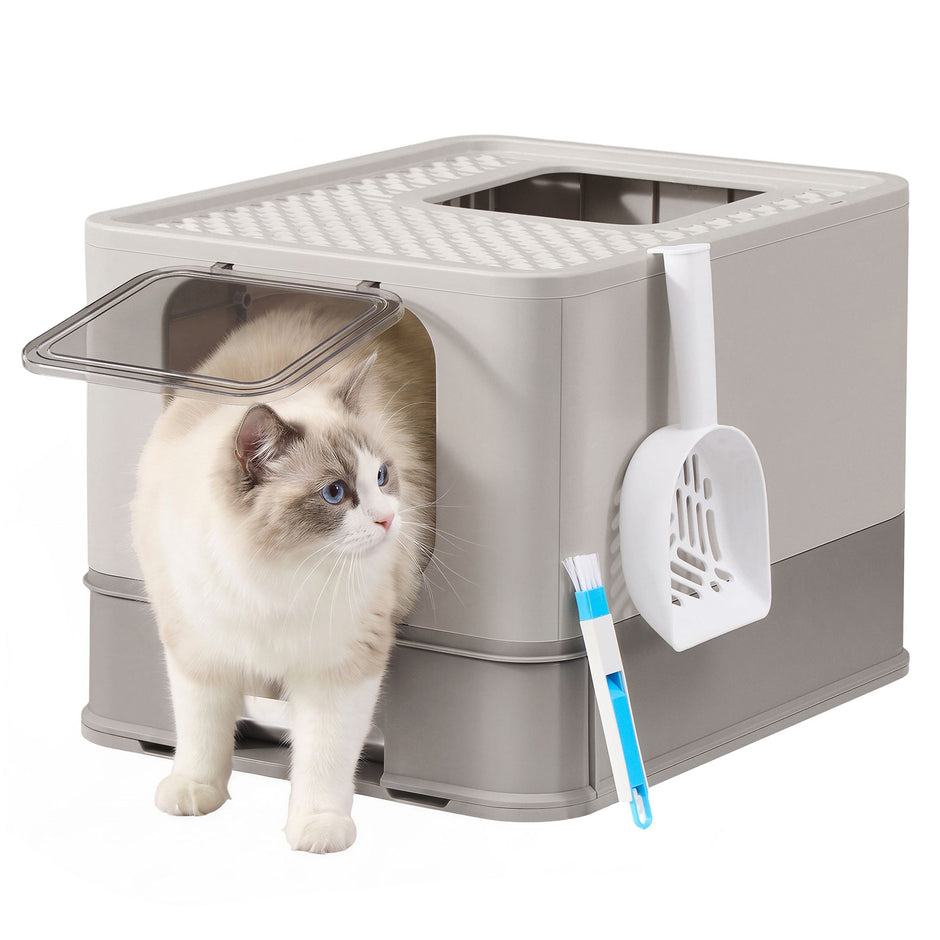 Kattenbak met Lade - Roestvrij Staal - 2 Ingangen - Met Schepje - Lichtgrijs