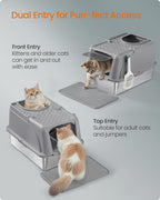 Kattenbak – Roestvrij staal met schepje en borstel – Duifgrijs