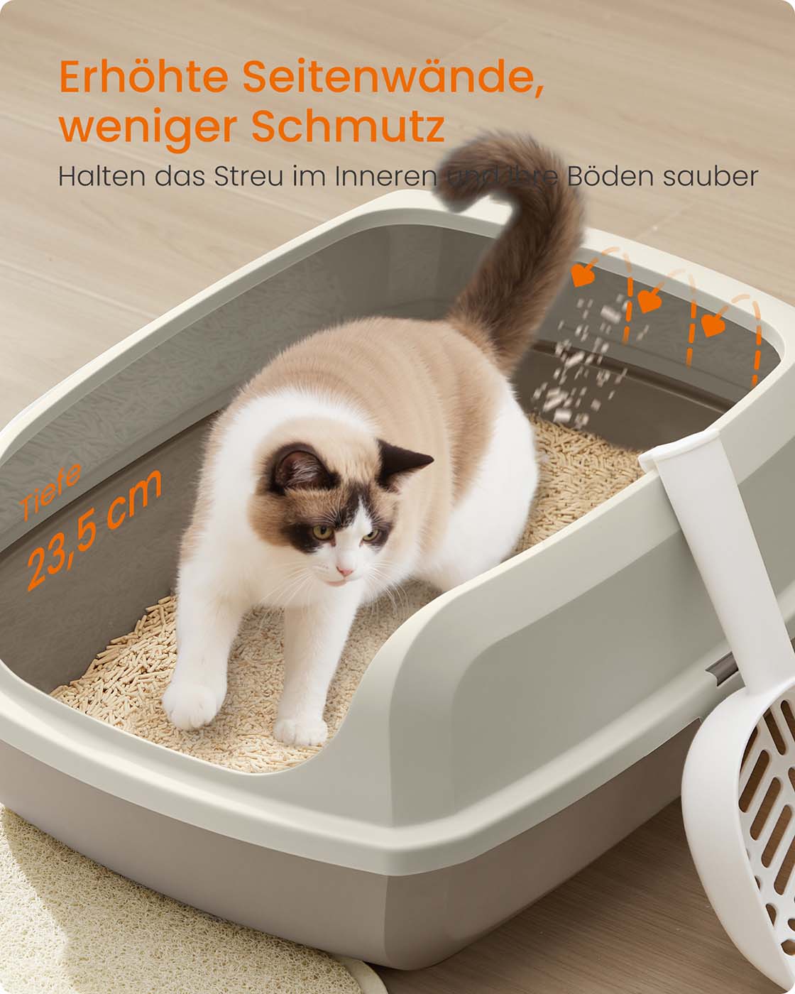 Kattenbak – Open Model – Hoge Zijkanten en Schepje – Hygiënisch Ontwerp