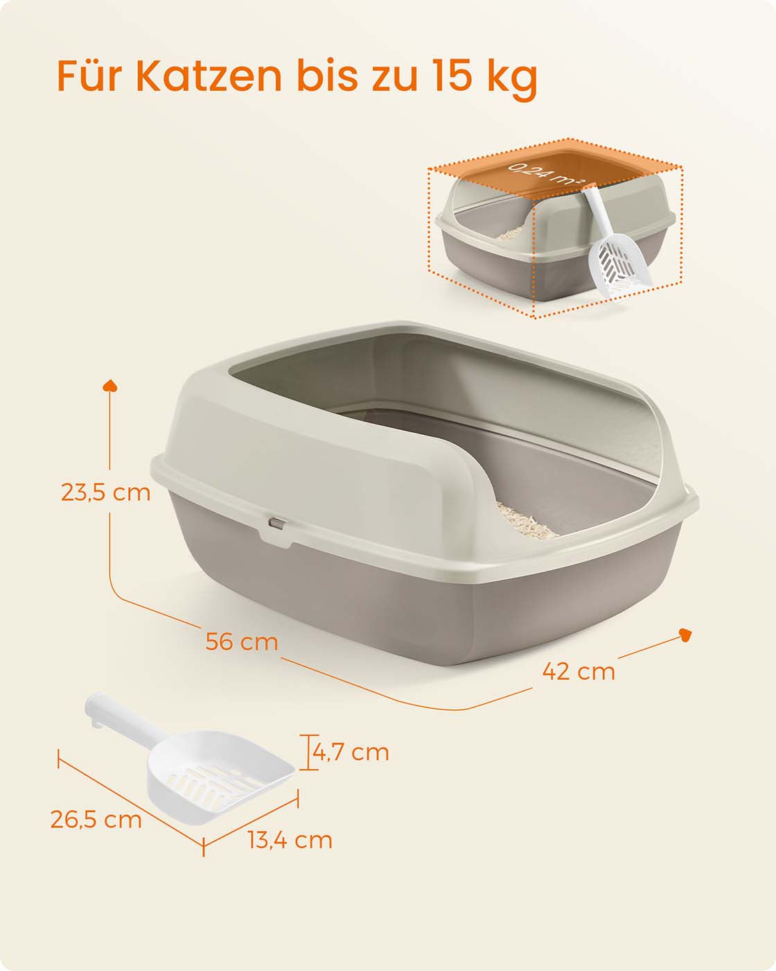 Kattenbak – Open Model – Hoge Zijkanten en Schepje – Hygiënisch Ontwerp