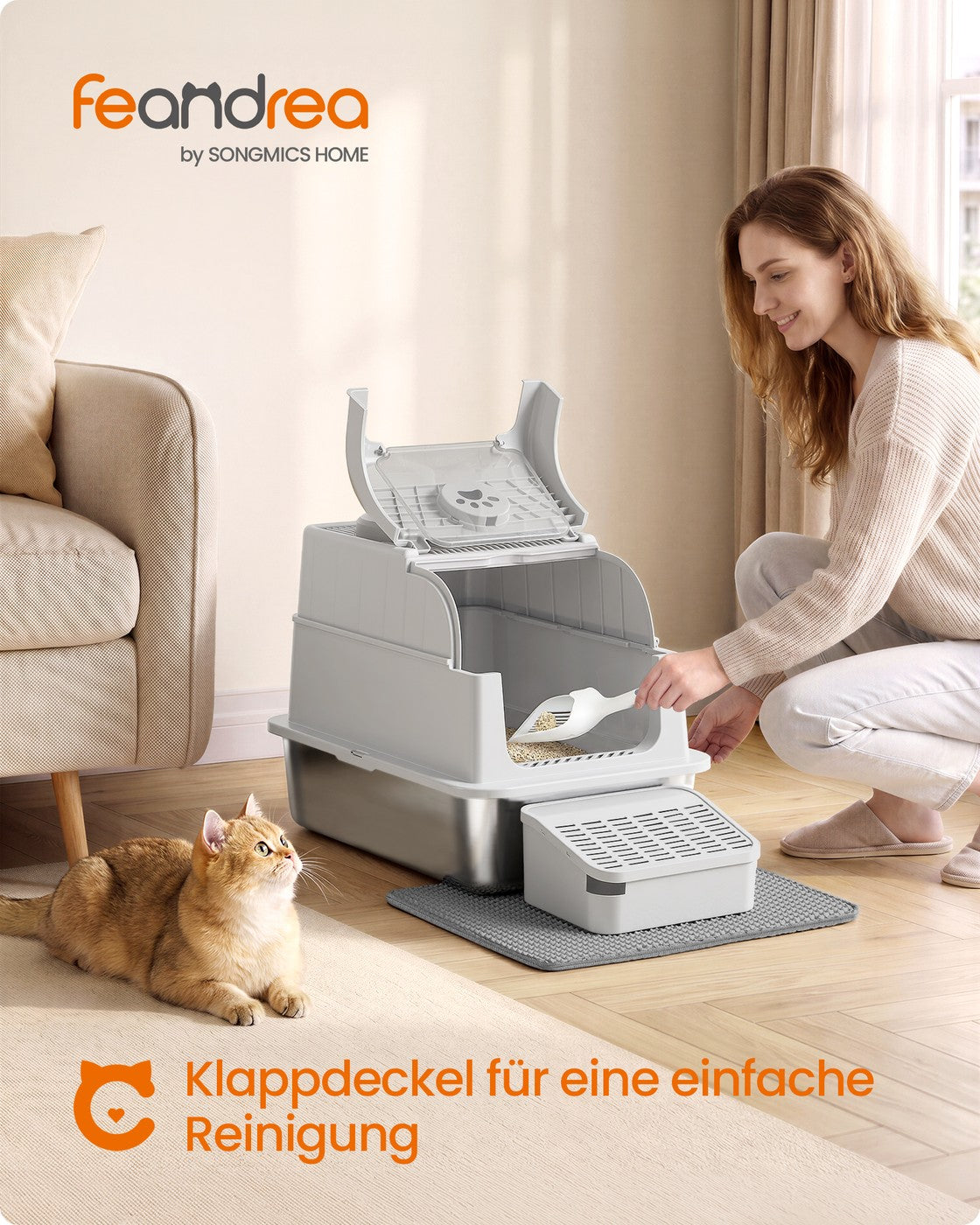 Gesloten Kattenbak - Roestvrij Staal - 2 Ingangen - Met Schepje - Zilvergrijs