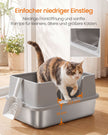 Kattenbak – Open – XXL – RVS – Hoge Rand en Lage Instap – Met Schepje – Lichtgrijs