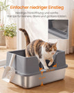 Kattenbak – Open – XXL – RVS – Hoge Rand en Lage Instap – Met Schepje – Duifgrijs