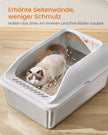 Kattenbak – Open – XXL – RVS – 26 L – Hoge Rand – Met Schepje – Lichtgrijs