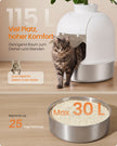 Kattenbak – Gesloten – XXL – RVS – Met Decoratieve Plant en Geurbeheersing – Wolkenwit en Zilver