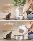 Kattenbak – Gesloten – XXL – RVS – Met Decoratieve Plant en Geurbeheersing – Wolkenwit en Zilver