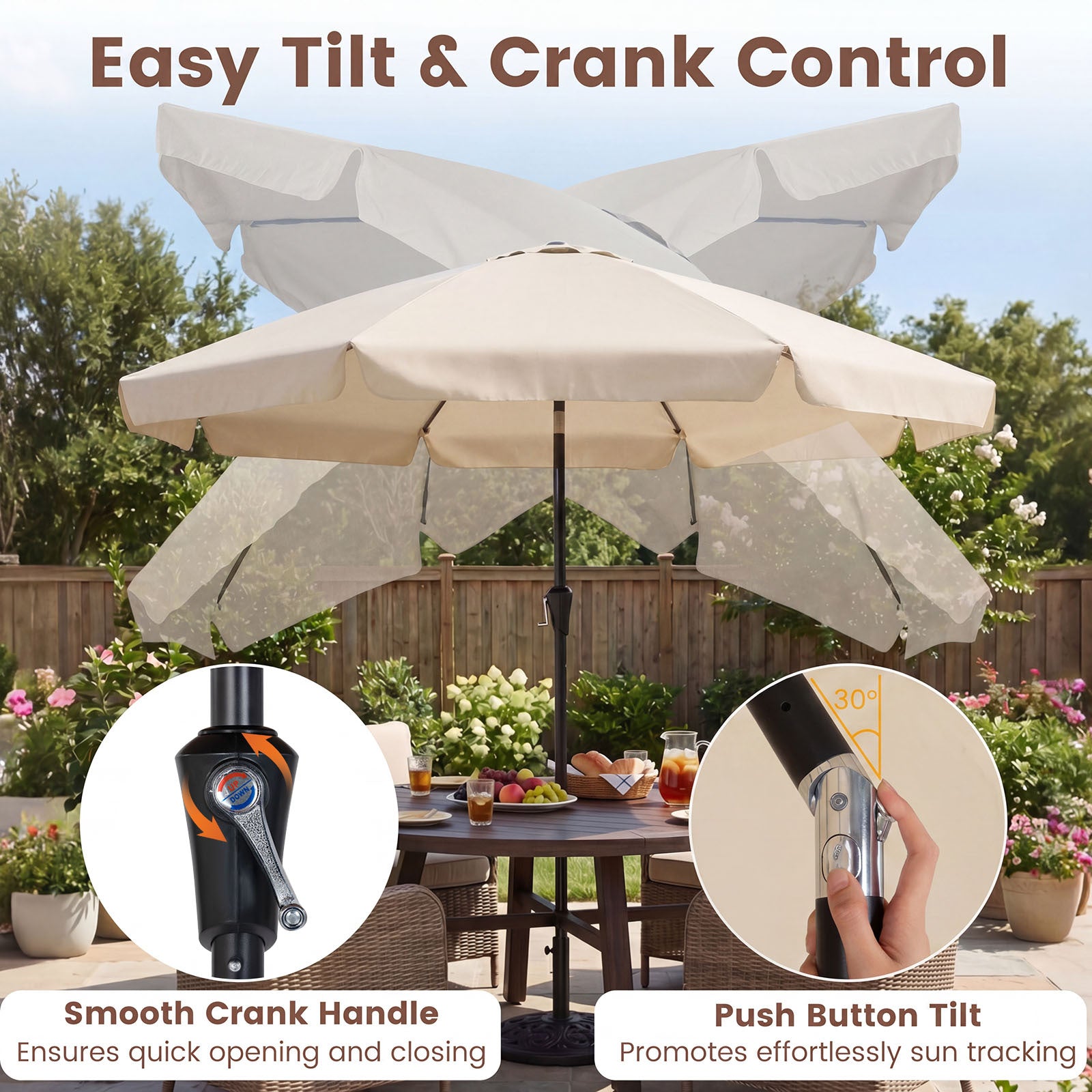Parasoll – med vev och 30° vinkling – 286 cm