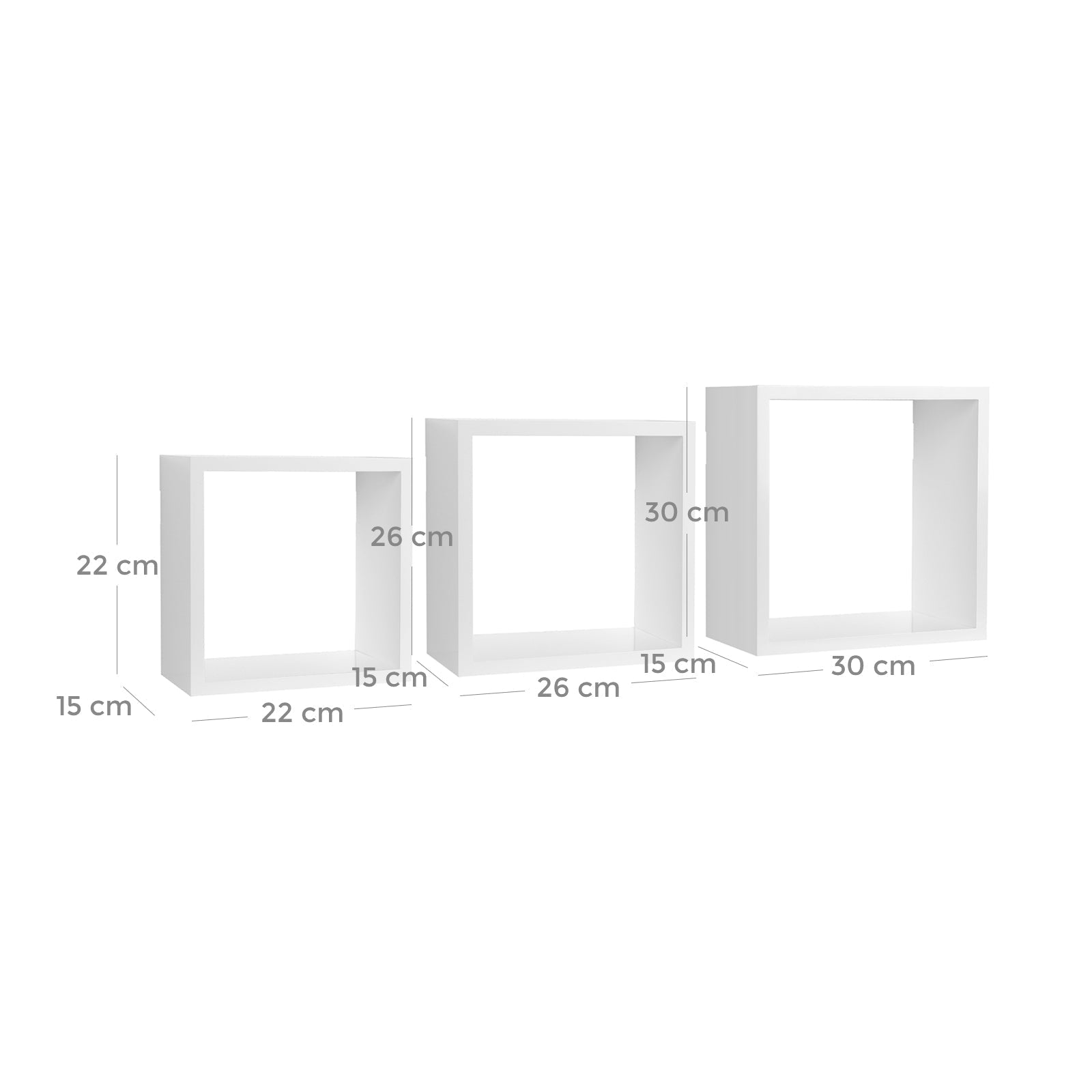 Wandplanken – zwevend – kubusvorm – set van 3 – wit