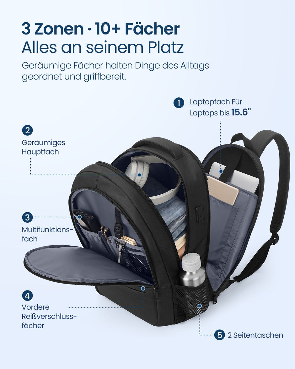 Laptop Rugzak – 30 L – 15,6 Inch – USB-Aansluiting – 180° Te Openen – Zwart