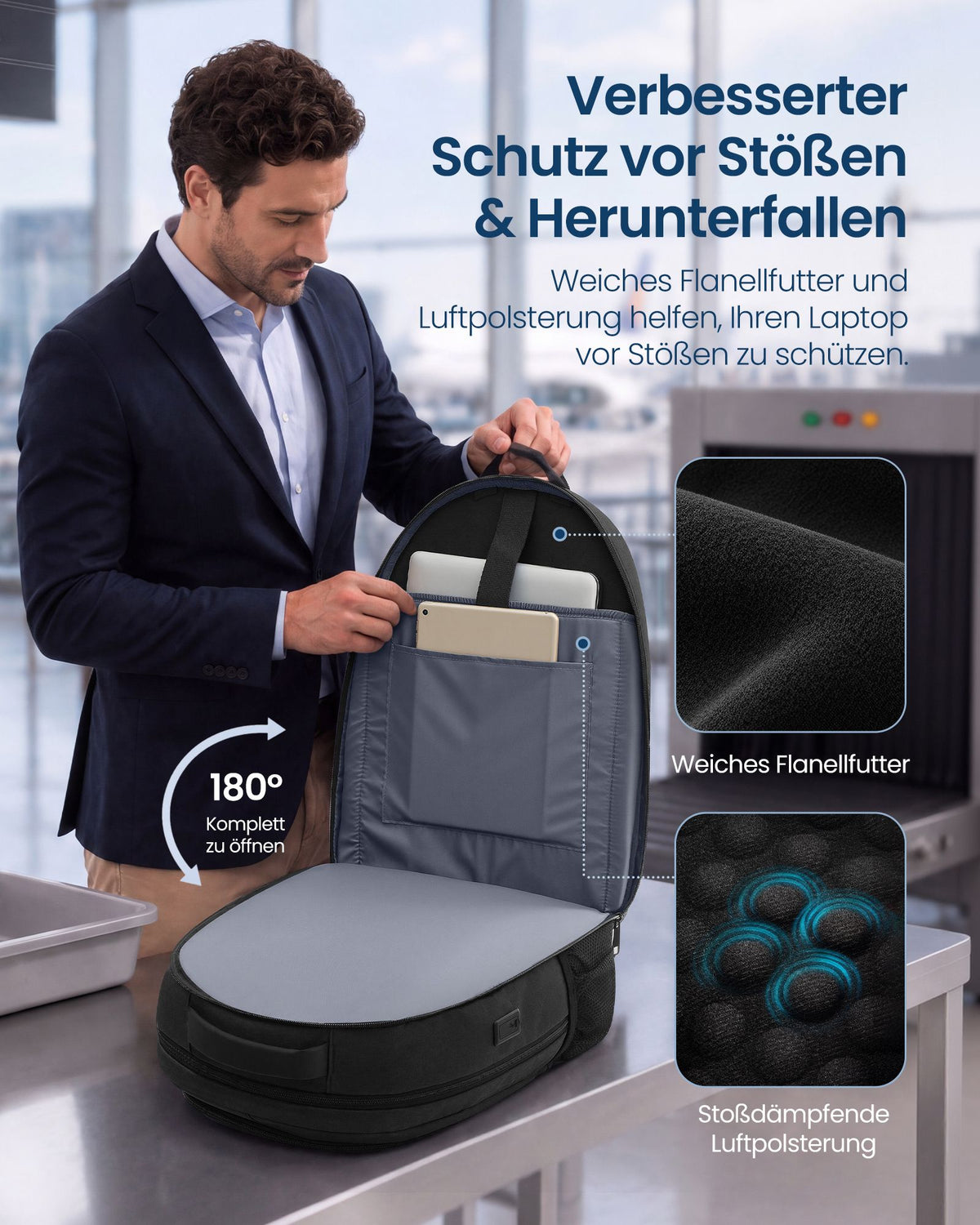 Laptop Rugzak – 35 L – 17,3 Inch – USB-Aansluiting – 180° Te Openen – Zwart