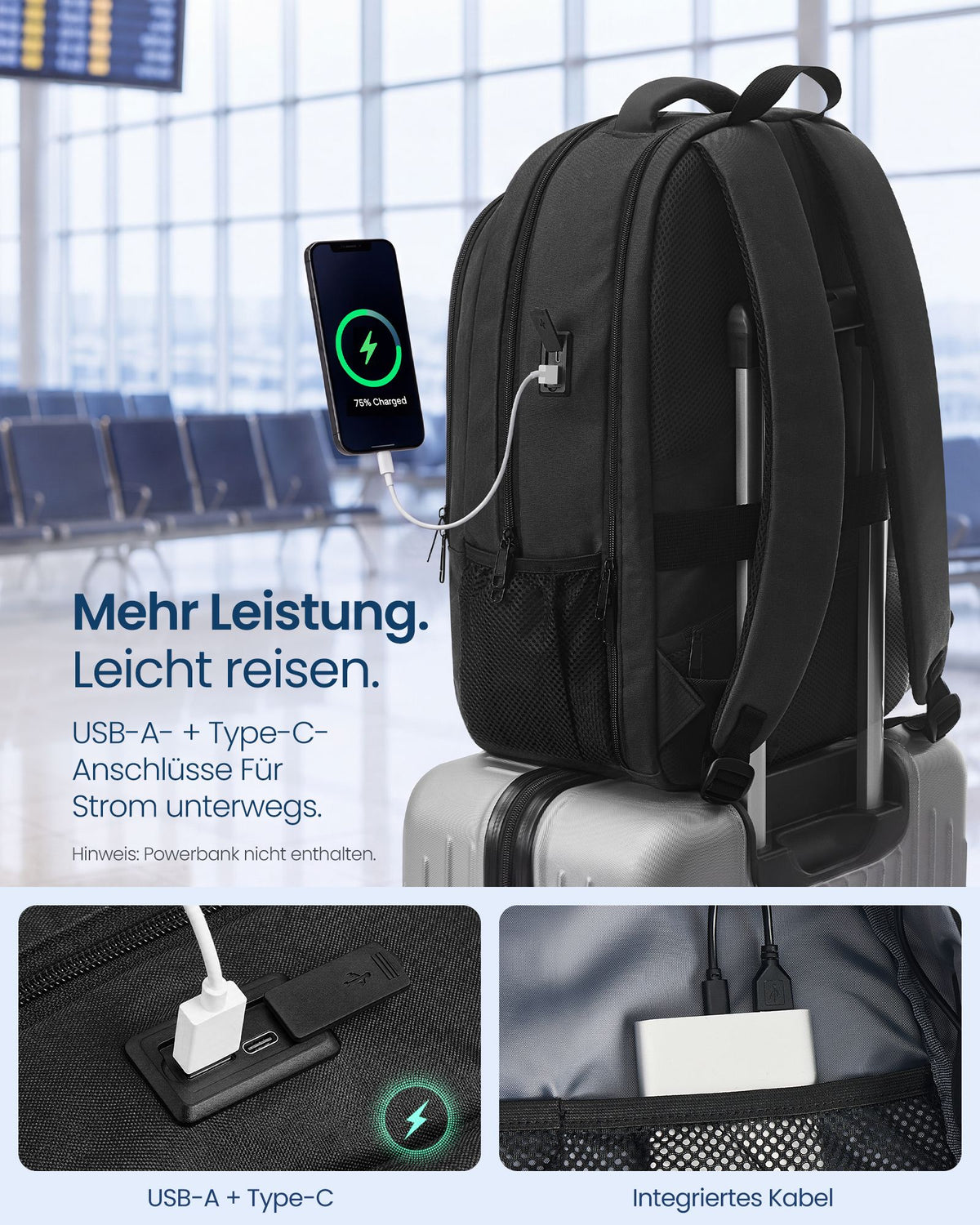 Laptop Rugzak – 35 L – 17,3 Inch – USB-Aansluiting – 180° Te Openen – Zwart