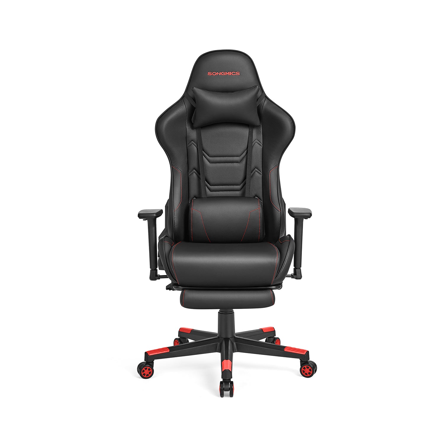 Bureaustoel – ergonomisch – met armleuningen & kussen – zwart-rood