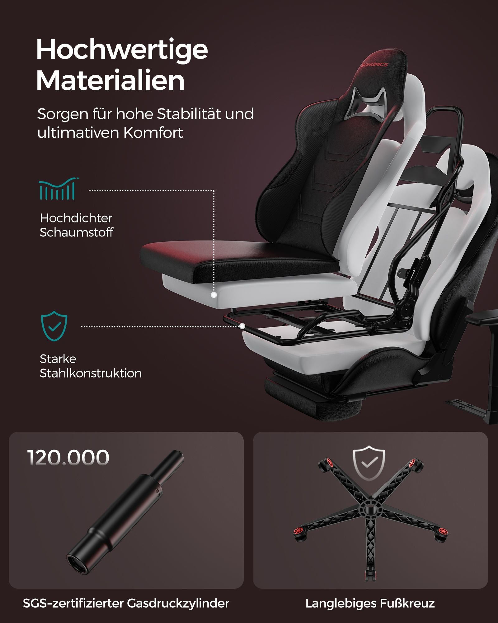 Bureaustoel – ergonomisch – met armleuningen & kussen – zwart-rood
