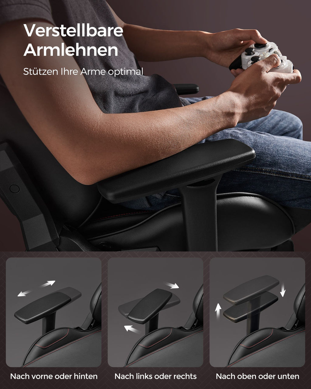 Bureaustoel – ergonomisch – met armleuningen & kussen – zwart-rood