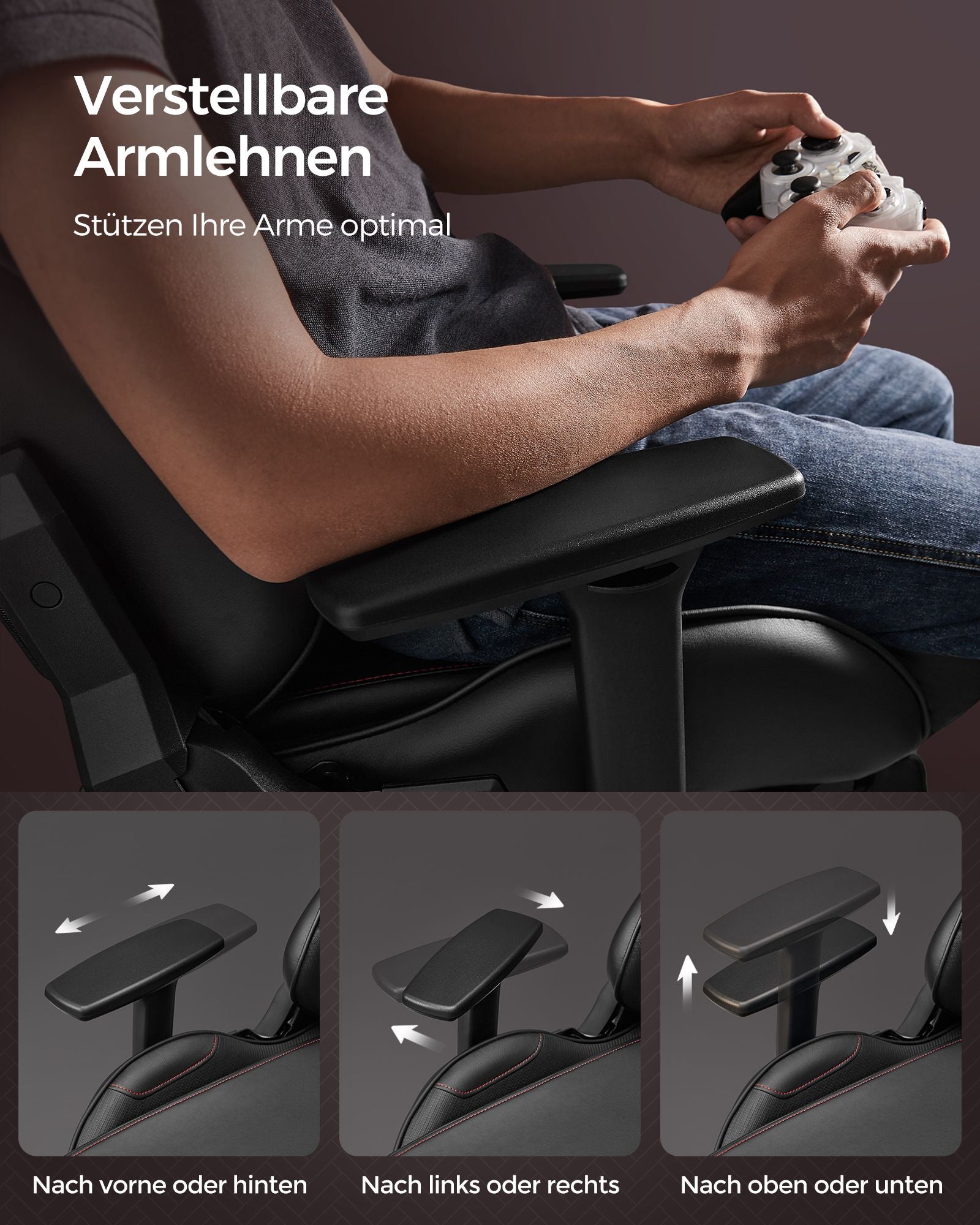 Bureaustoel – ergonomisch – met armleuningen & kussen – zwart-rood