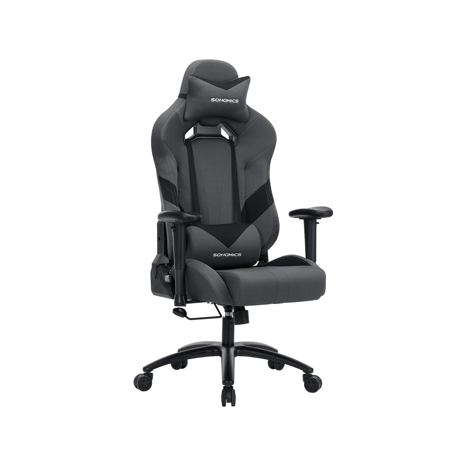 Ergonomische Gamestoel – Met lendenkussen – Verstelbare armleuningen – Grijs-zwart – tot 150 kg belastbaar