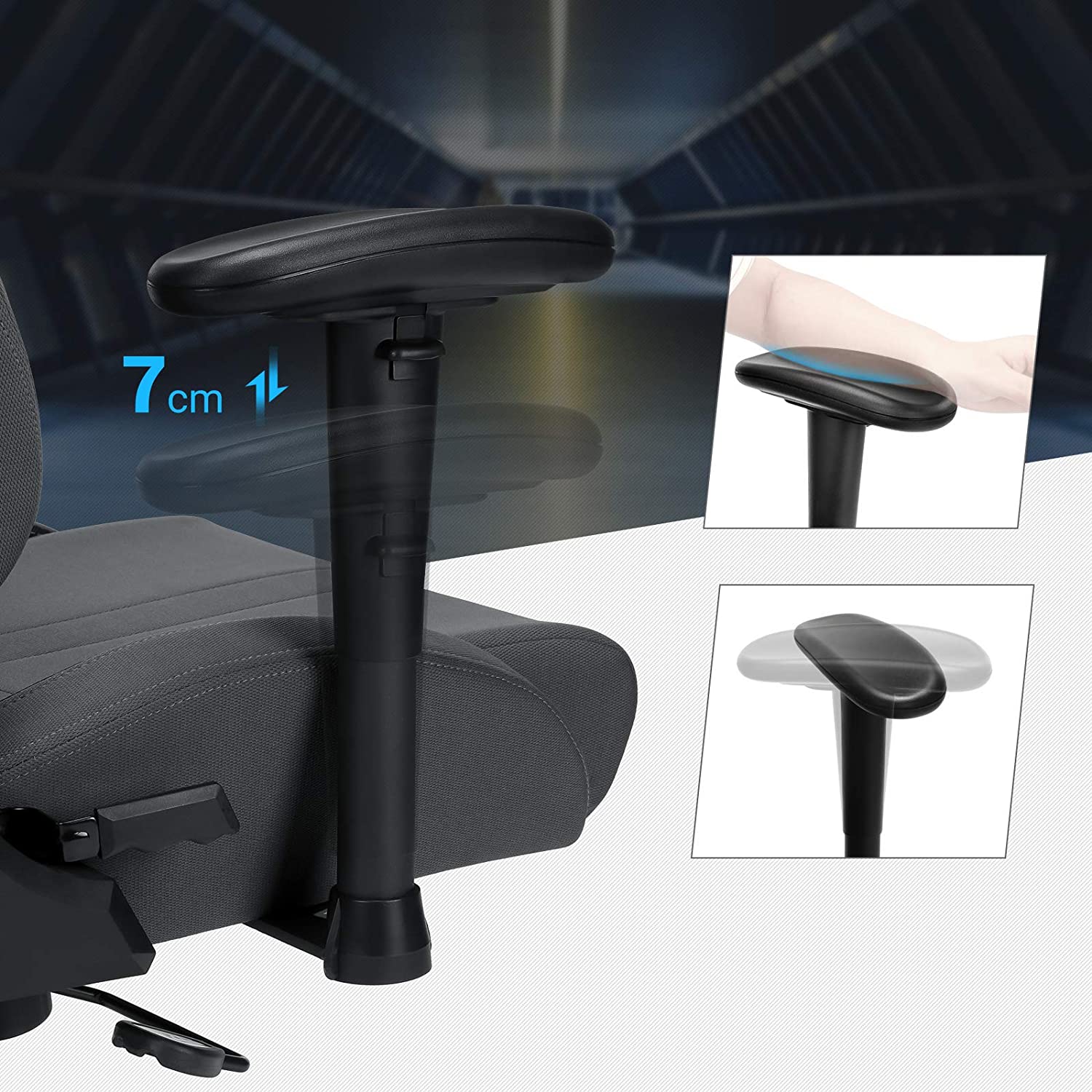 Ergonomische Gamestoel – Met lendenkussen – Verstelbare armleuningen – Grijs-zwart – tot 150 kg belastbaar