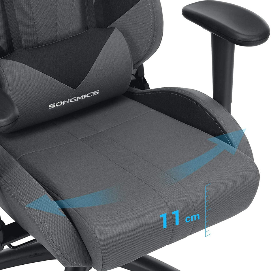 Ergonomische Gamestoel – Met lendenkussen – Verstelbare armleuningen – Grijs-zwart – tot 150 kg belastbaar
