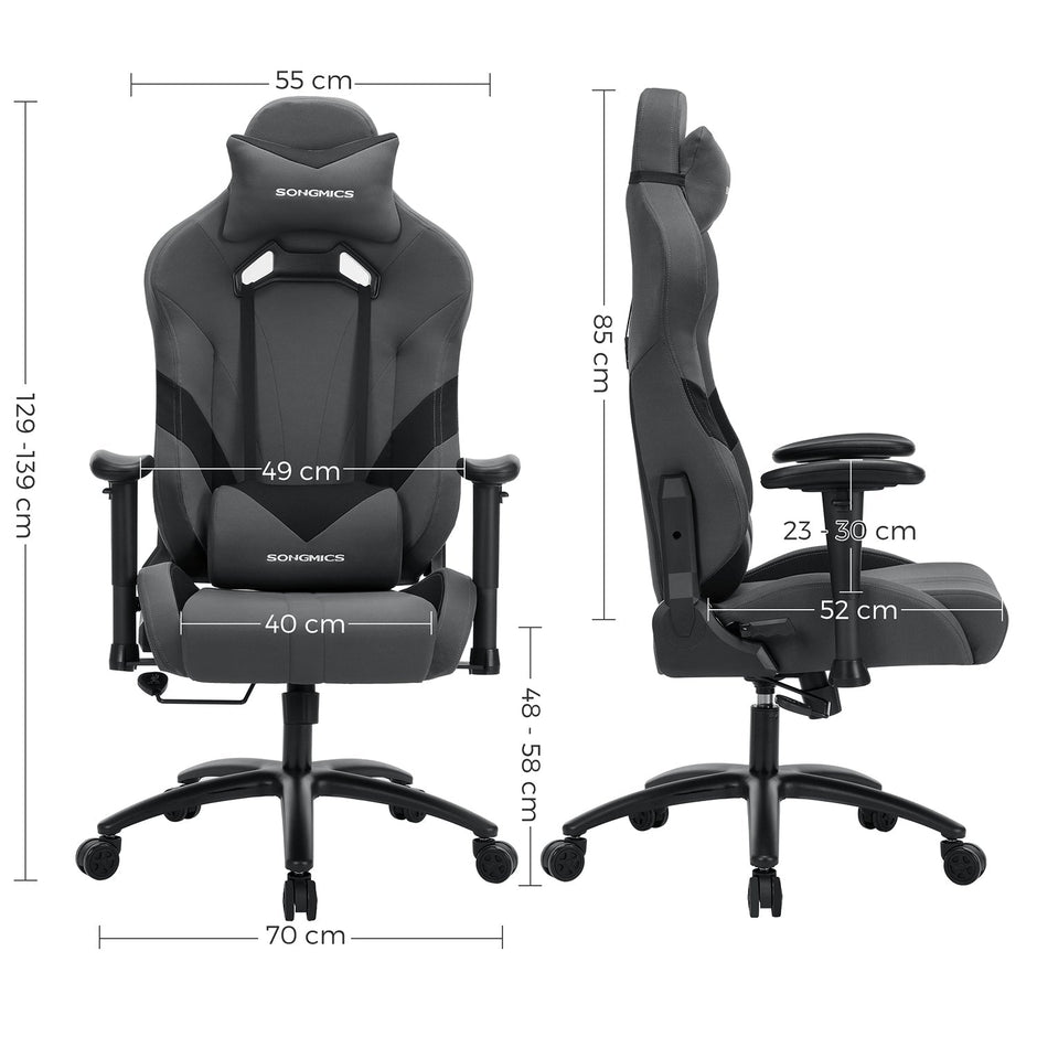 Ergonomische Gamestoel – Met lendenkussen – Verstelbare armleuningen – Grijs-zwart – tot 150 kg belastbaar
