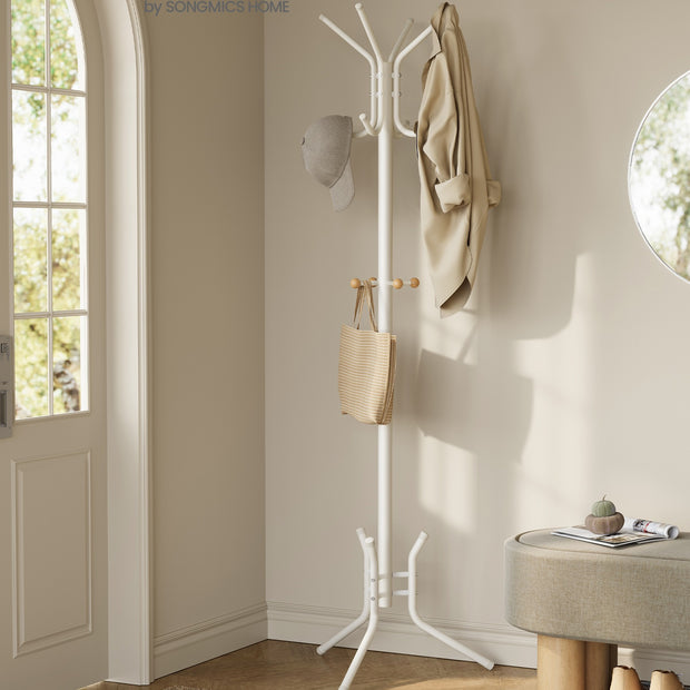 Kledingrek - 178 cm - Staal en Grenenhout - Vrijstaand - Wit