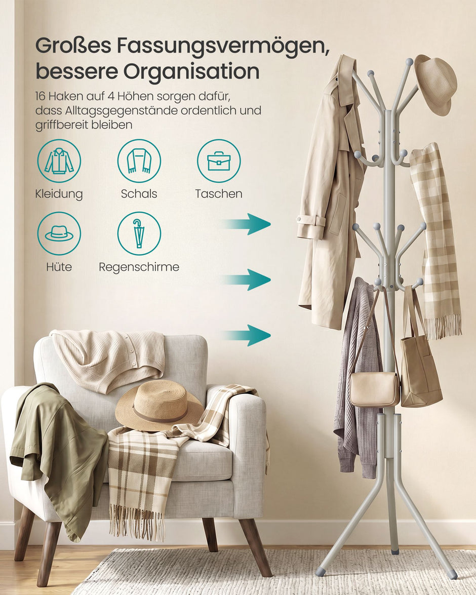 Kapstok - Staand met Haken - Greige - 48 x 43 x 175 cm