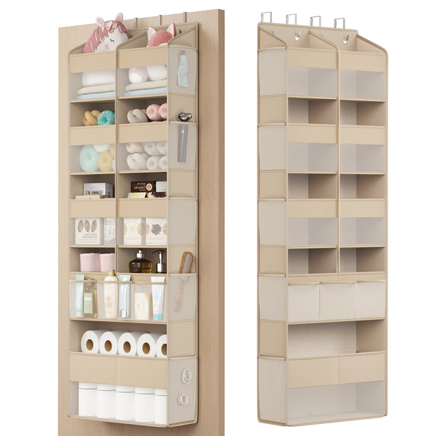 Deurorganizer - 17 x 50 x 150 cm - 9 vakken, 10 zijvakken, opvouwbaar - kleur: zandbeige - maximale belasting 20 kg