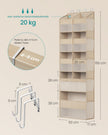 Deurorganizer - 17 x 50 x 150 cm - 9 vakken, 10 zijvakken, opvouwbaar - kleur: zandbeige - maximale belasting 20 kg
