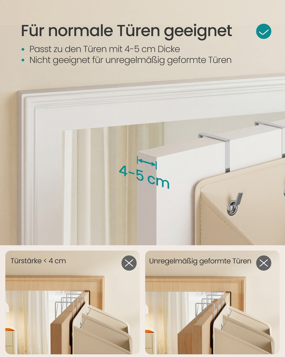 Deurorganizer - 17 x 50 x 150 cm - 9 vakken, 10 zijvakken, opvouwbaar - kleur: zandbeige - maximale belasting 20 kg