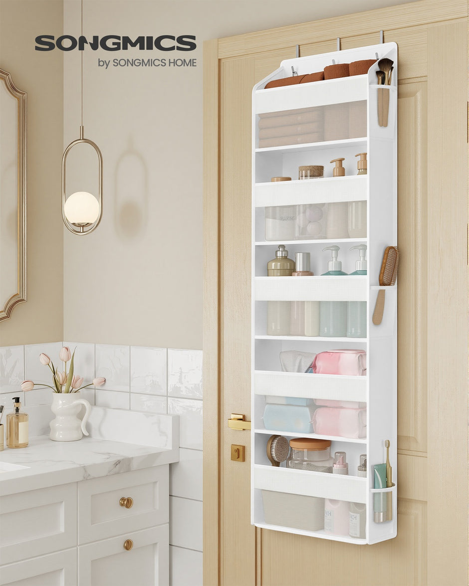 Deurorganizer - 15 x 40 x 140 cm - 5 vakken - opvouwbaar - transparant - wolkenwit - maximaal 15 kg