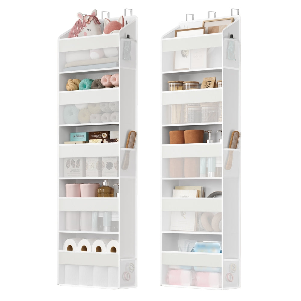 Deurorganizer - 15 x 40 x 140 cm - opvouwbaar - 5 vakken - transparant - wolkenwit - maximum belasting 15 kg - set van 2
