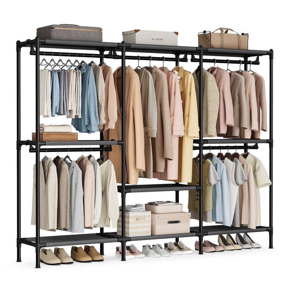 Open Kledingkast – 5 Hangvakken en Hangstang – 228 cm Breed – Zwart