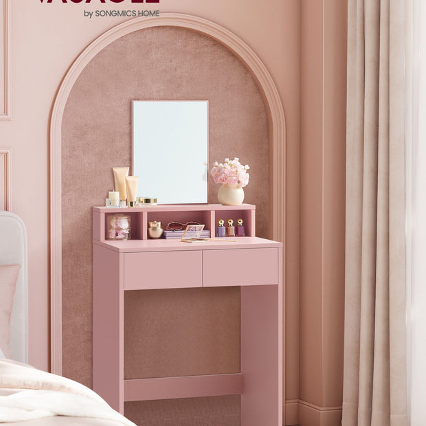 Kaptafel – Make-up Tafel - Wit - Met spiegel – 2 lades – 3 compartimenten – Hout