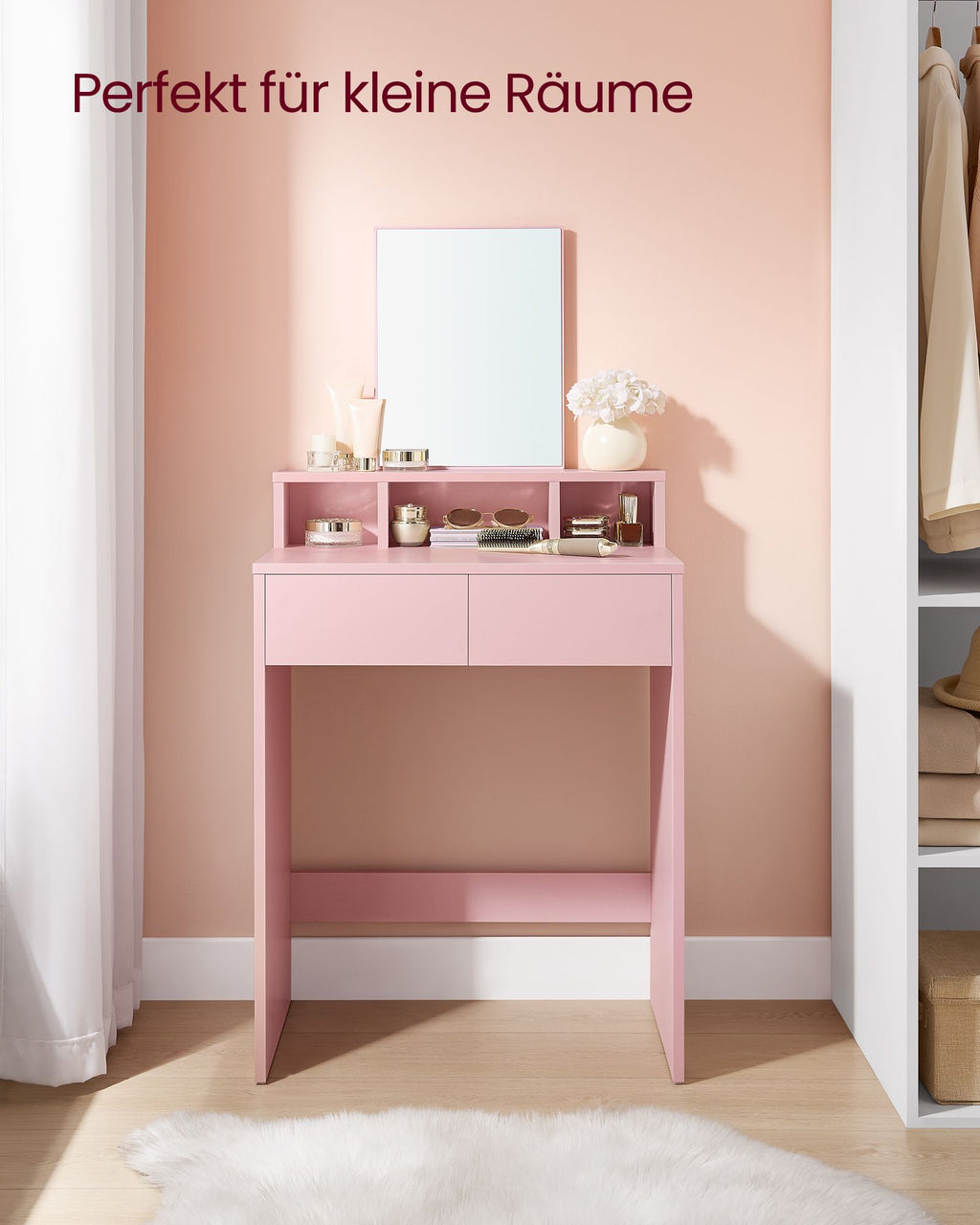 Kaptafel Met Spiegel En 2 Lades Pastelroze
