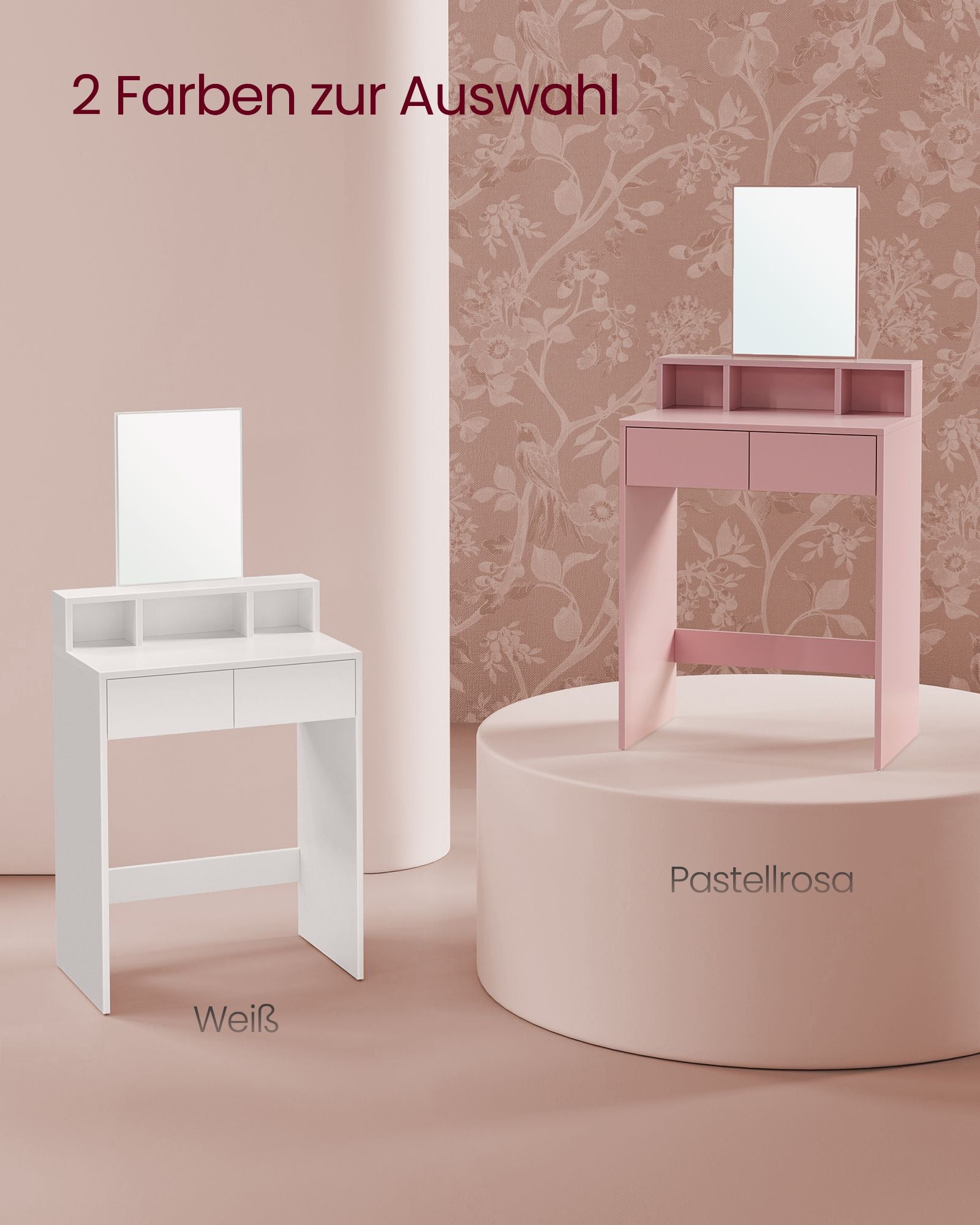 Kaptafel Met Spiegel En 2 Lades Pastelroze