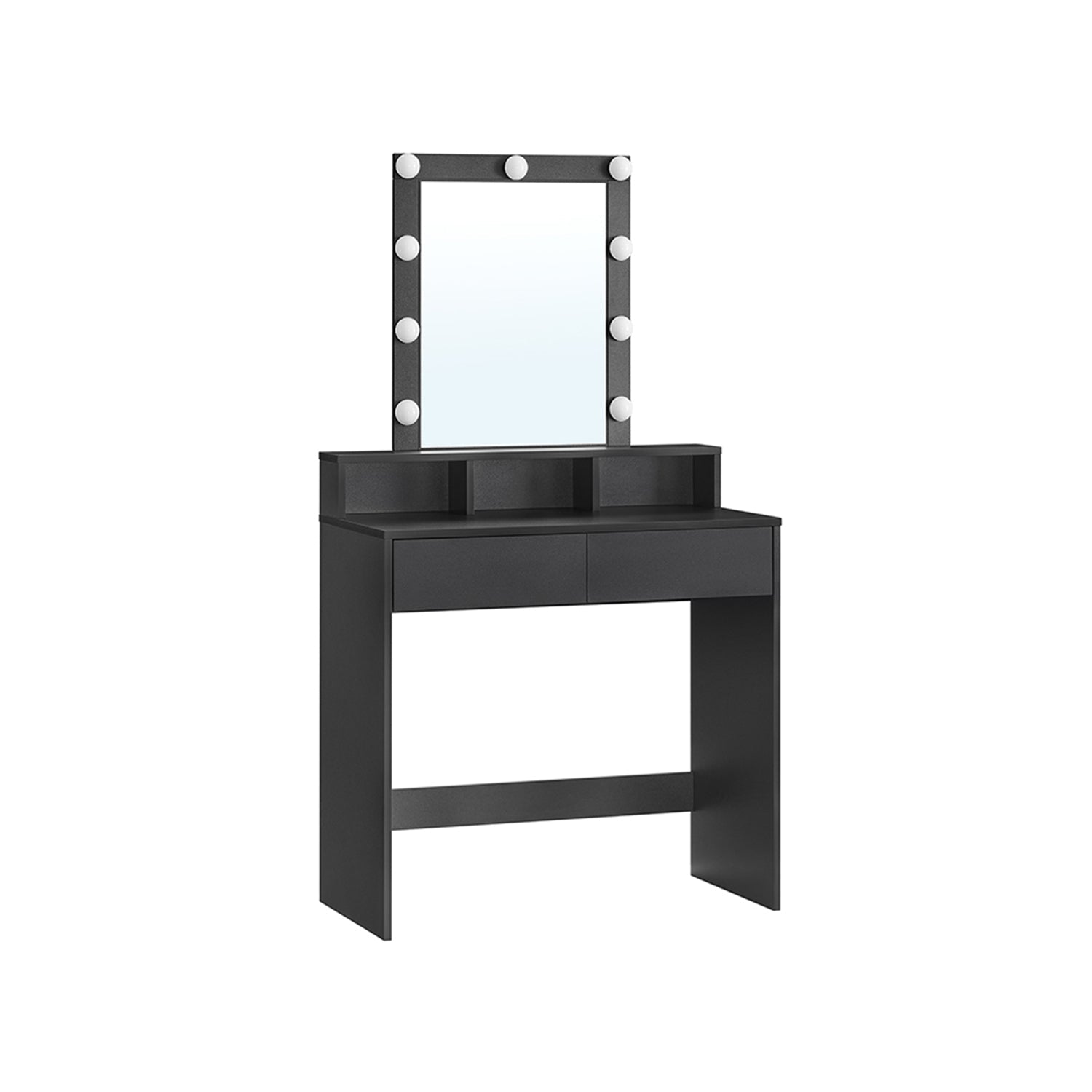 Kaptafel - Make-up tafel met spiegel en dimbare gloeilampen - 2 lades - Wit