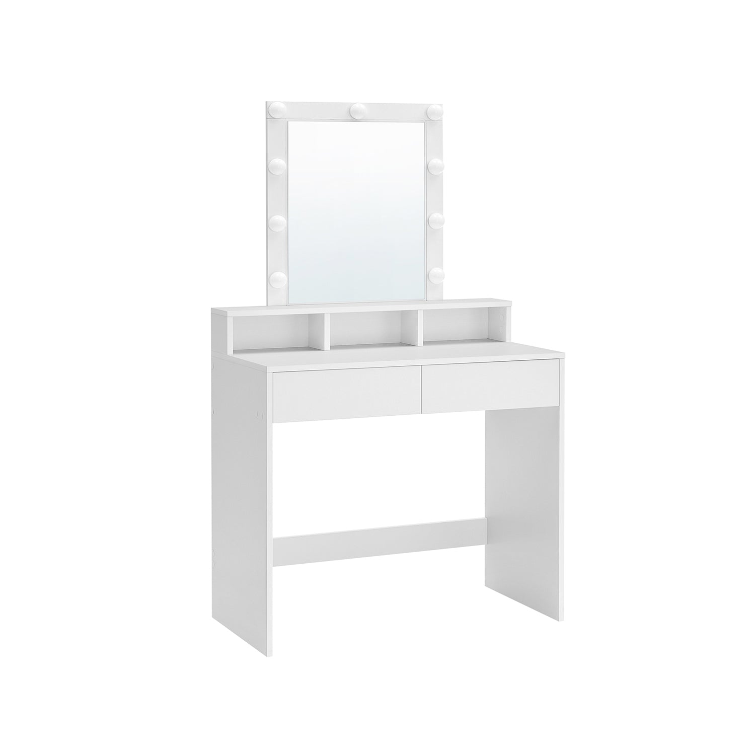 Kaptafel - Make-up tafel met spiegel en dimbare gloeilampen - 2 lades - Wit