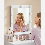 Kaptafel - Make-up tafel met spiegel en dimbare gloeilampen - 2 lades - Wit