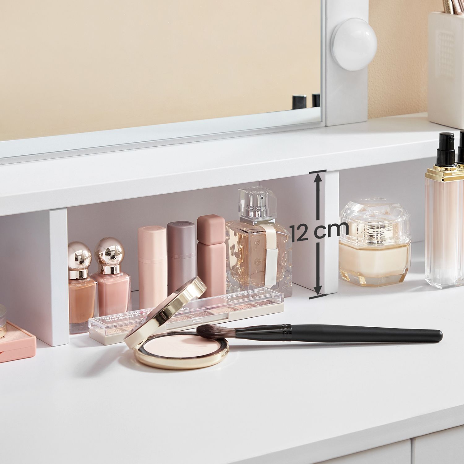 Kaptafel - Make-up tafel met spiegel en dimbare gloeilampen - 2 lades - Wit