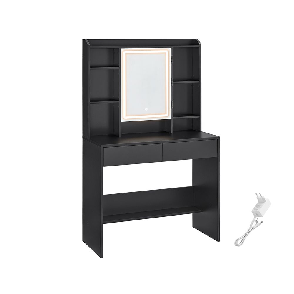Kaptafel - Make-up tafel - Met LED verlichting en spiegel - 2 Lades - Van hout - Wit